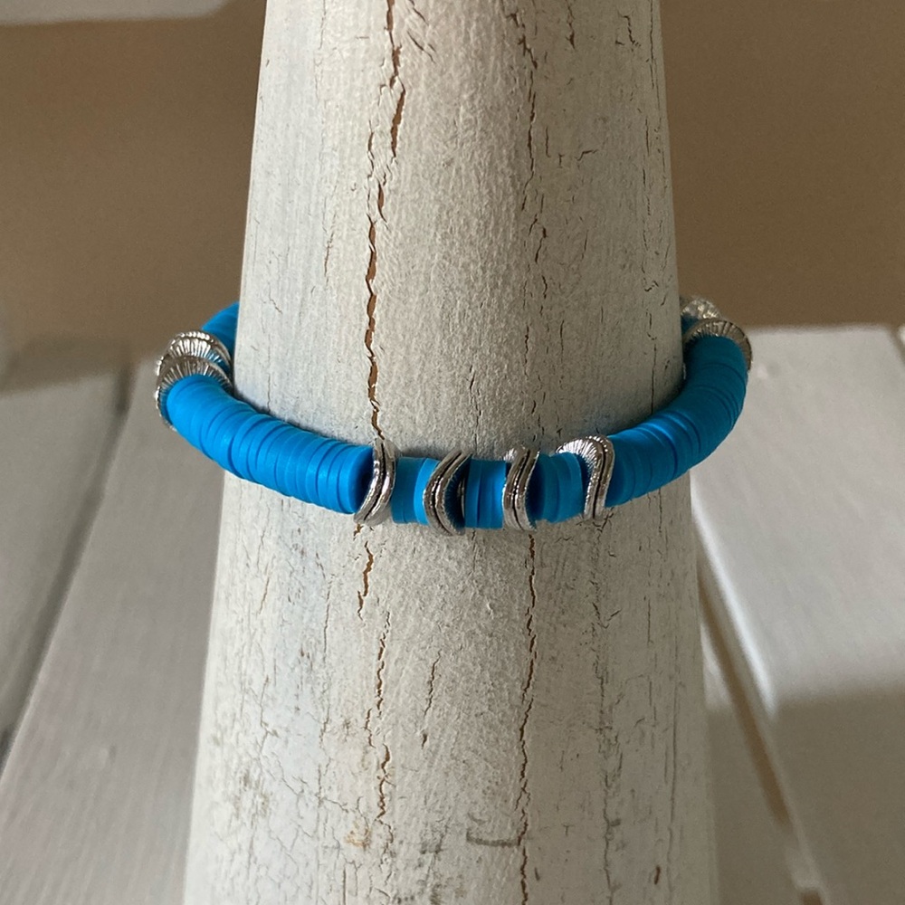 HAND CRAFTED ARTISAN surfer Bracelet Aqua Blue Silver With Gift Bag NWT